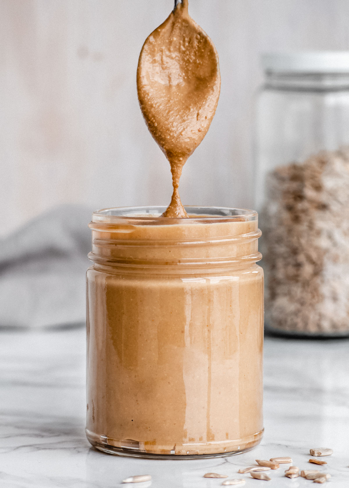 homemade sunflower seed butter on spoon