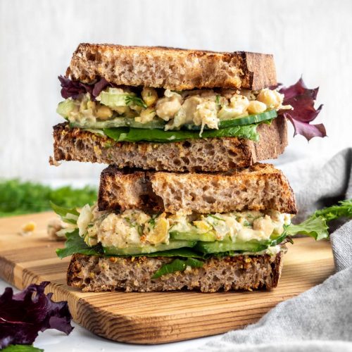vegan chickpea salad sandwich stacked